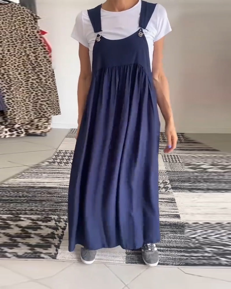 Heidi-Mode | Kleid Lässig Einfarbig Hosenträger