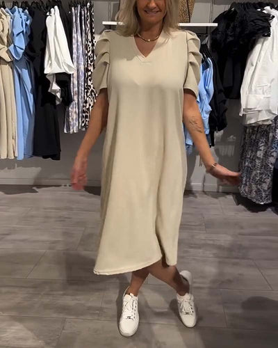 Kleid Puffärmel V-Ausschnitt Temperamentvoll