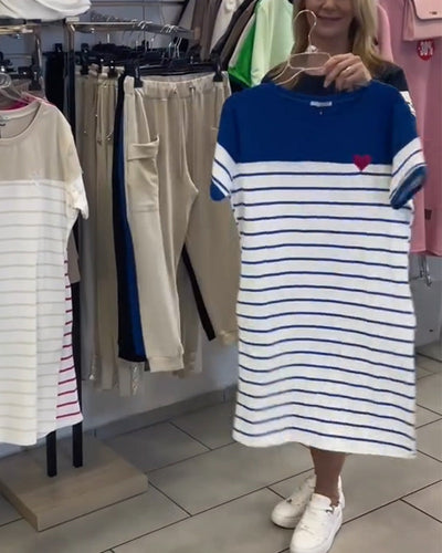 Kleid Rundhals-Ausschnitt Casual Gestreift