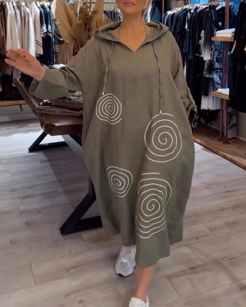 Kleid Mit Kapuze Langarm Weit