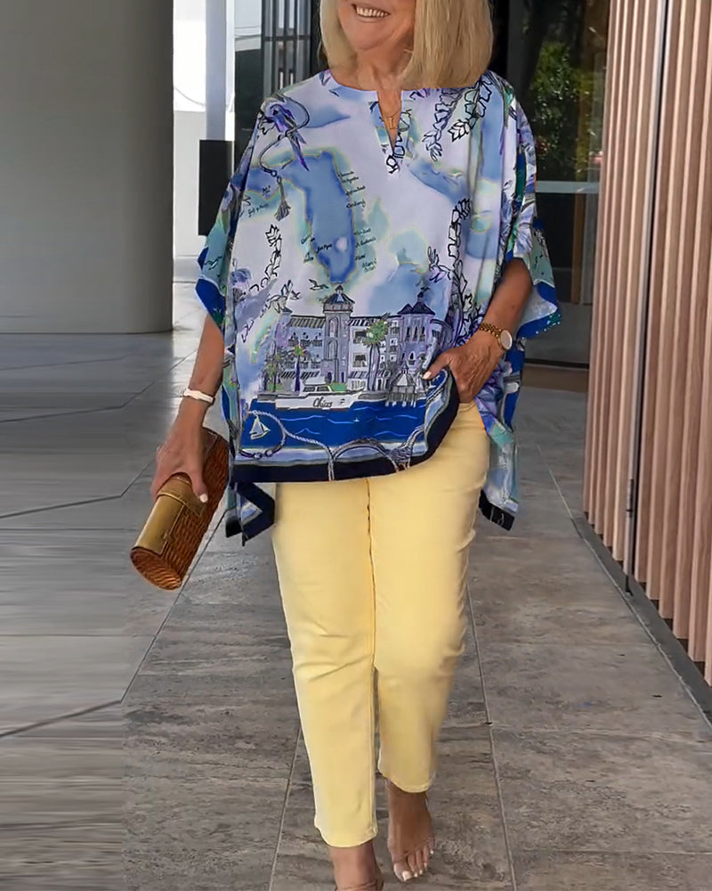 Bluse Fledermausärmel Druck