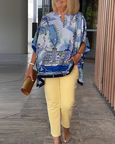 Bluse Fledermausärmel Druck