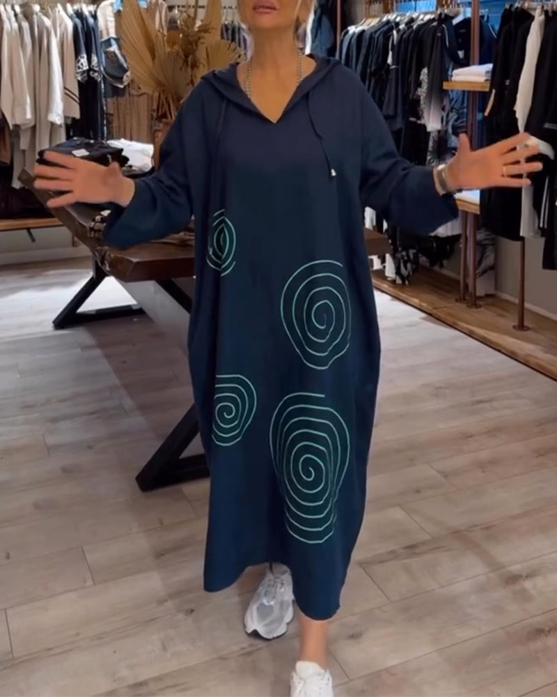 Kleid Mit Kapuze Langarm Weit