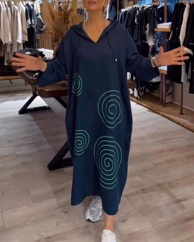 Kleid Mit Kapuze Langarm Weit