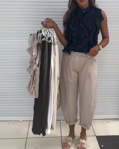 Tank Top Designer Ruffle Ärmellos