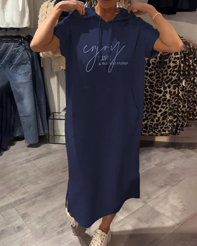 Kleid Mit Kapuze Casual Kordelzug