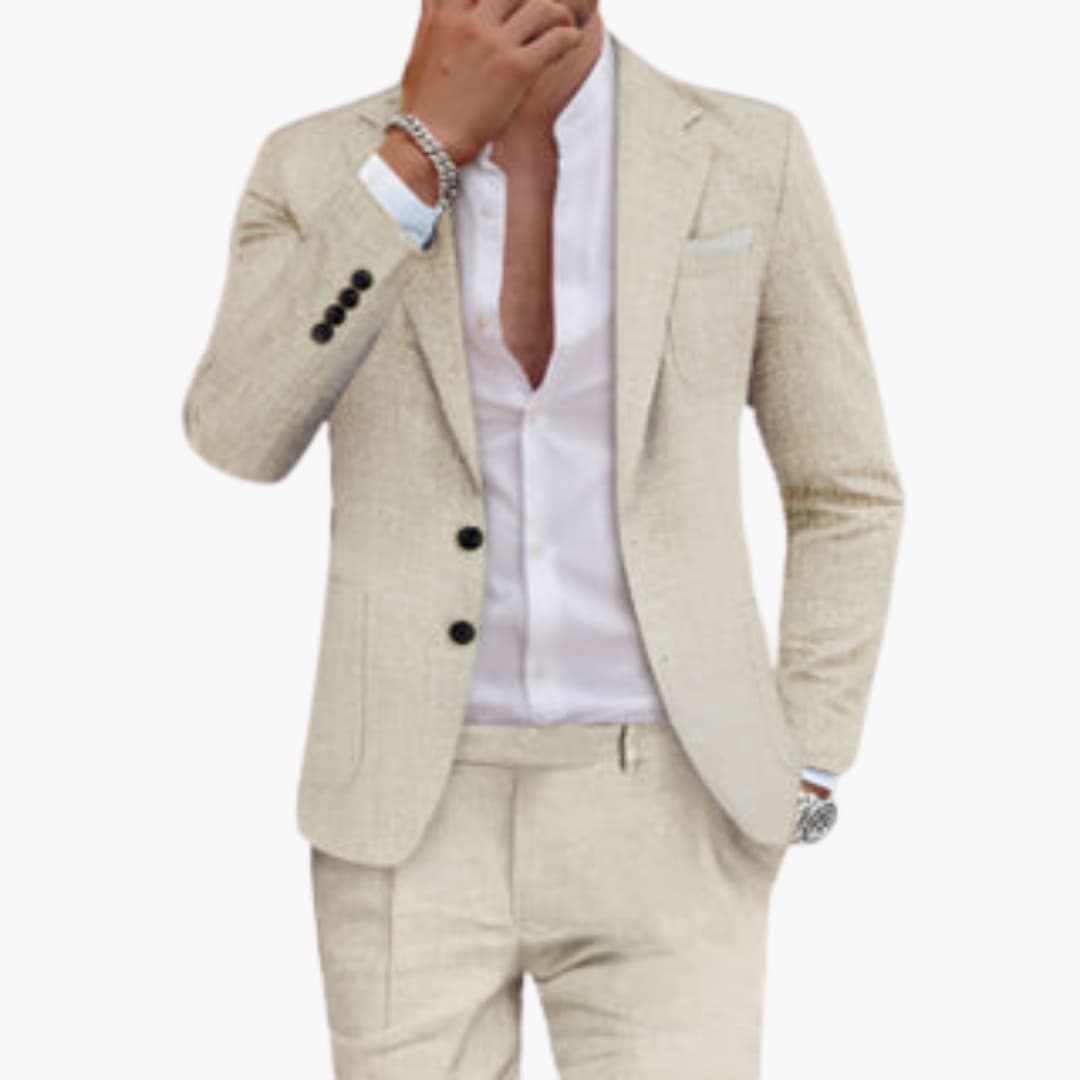 Herren Sommeranzug aus Baumwolle mit Revers und Hose