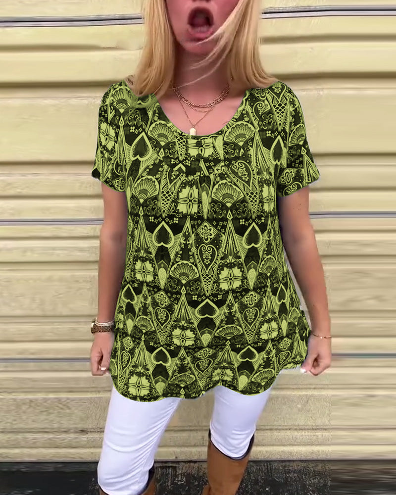 T-Shirt lässig Retro Rundhals bedruckt