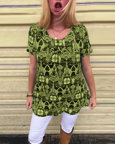 T-Shirt lässig Retro Rundhals bedruckt