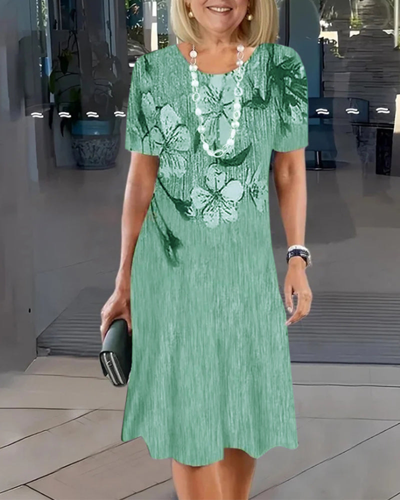 Kleid mit Rundhalsausschnitt kurzarm bedruckt