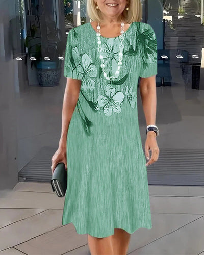 Kleid mit Rundhalsausschnitt kurzarm bedruckt