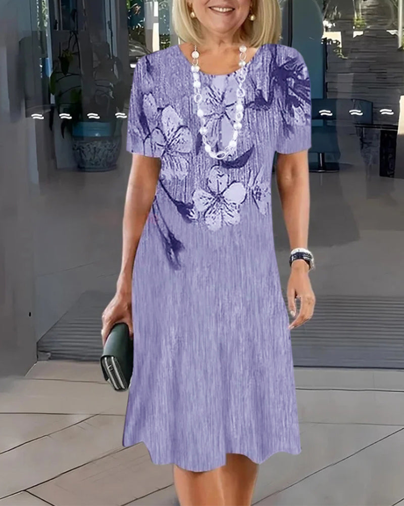 Kleid mit Rundhalsausschnitt kurzarm bedruckt