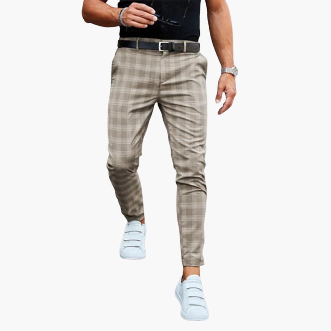 Herren Slim Fit Hose mit Karomuster und schmalem Bein