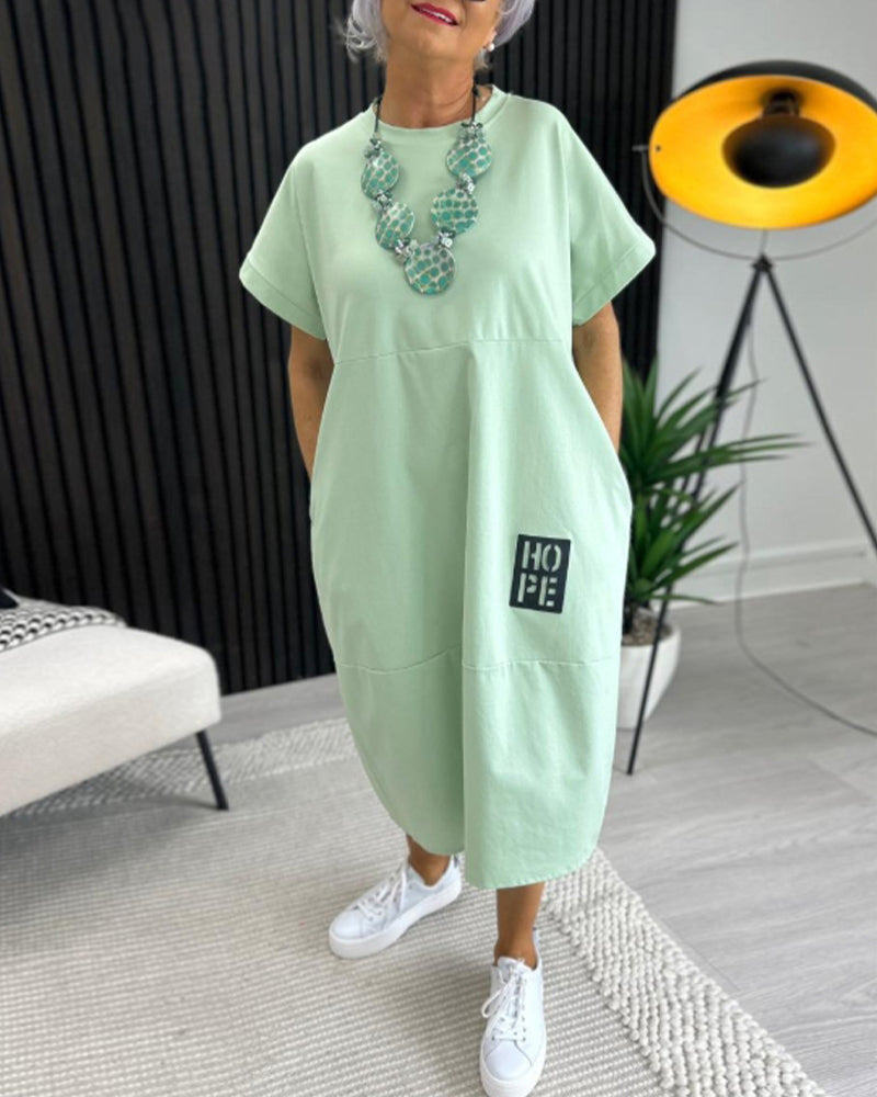 Kleid Kurzarm Lässig Gerade Tasche