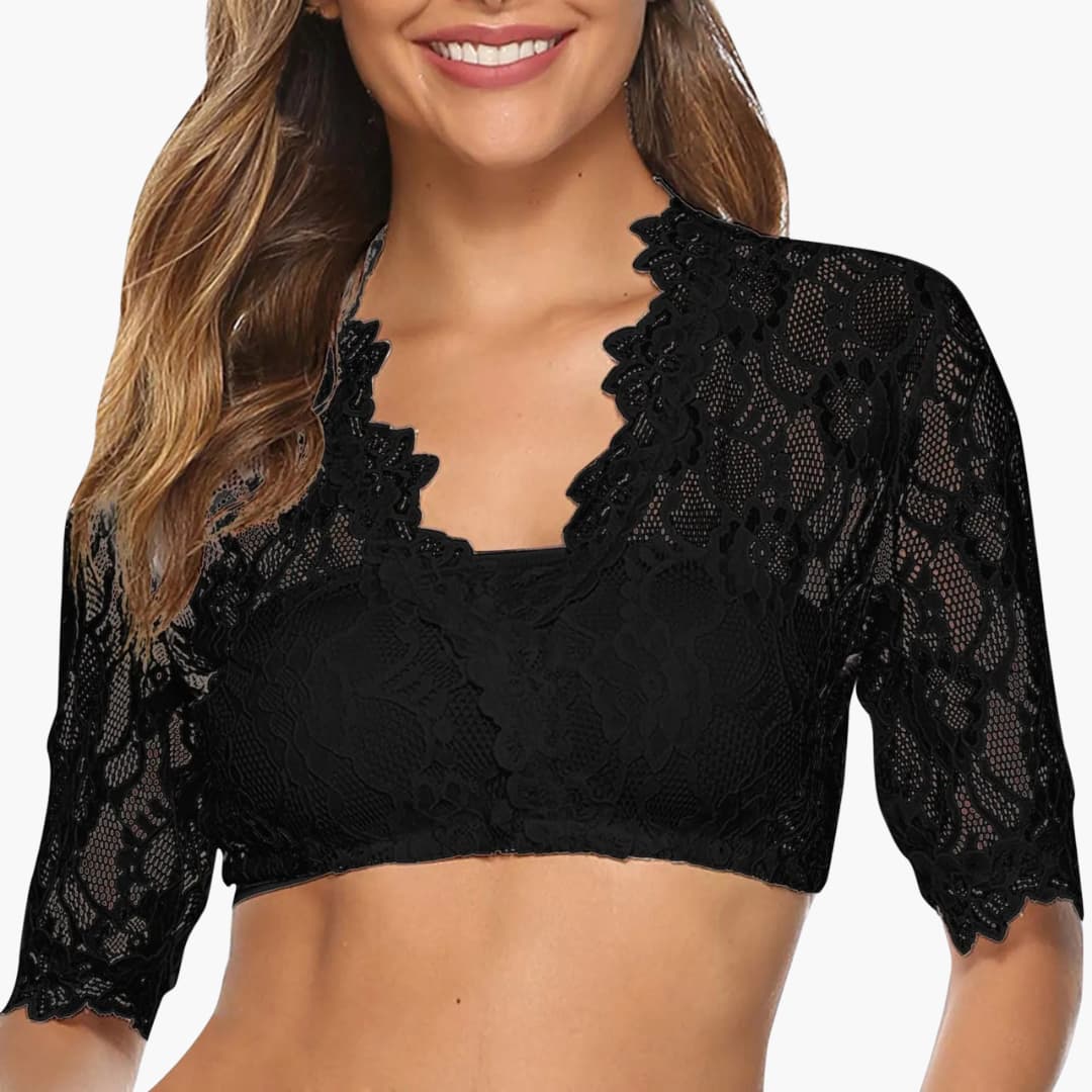 Spitzen Dirndl bluse mit V-Ausschnitt für Damen - Oktoberfest 2025