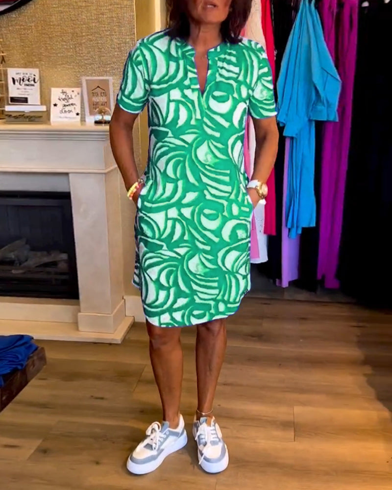 Heidi-Mode | Lässiges Bedrucktes Kleid mit Kurzen Ärmeln