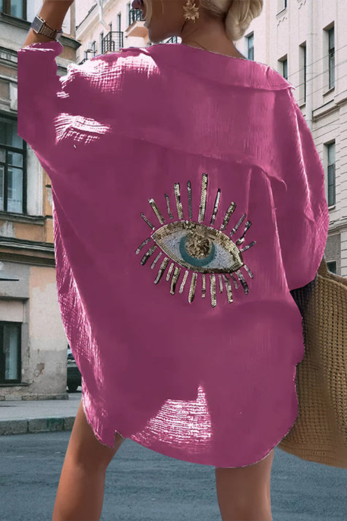 GÖNÜL - OVERSIZE-HEMD MIT PAILLETTEN-AUGENSTICKEREI