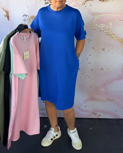 Kleid Rundhalsausschnitt Lässig Kurzarm Einfach