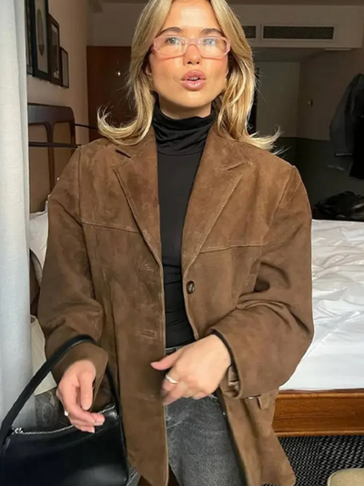 Heidi-Mode | Lederjacke Damen Blazer Modell mit Knopfverschluss und Reverskragen