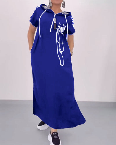 Kleid Halb-Reißverschluss Locker Kontrast