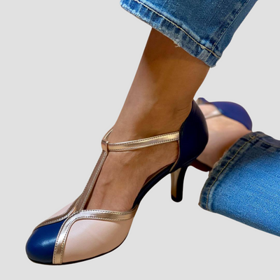 Naya | Orthopädische Retro-Heels mit Metallic-Akzent