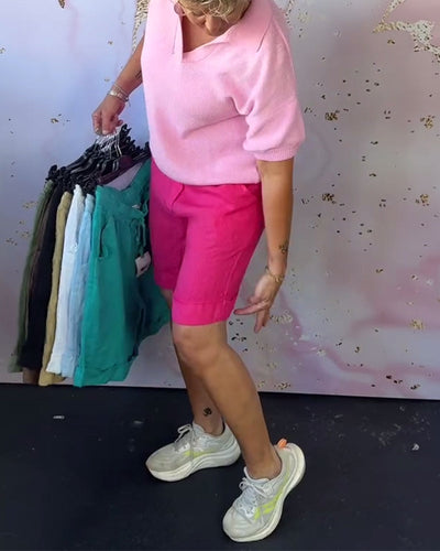 Shorts einfarbig baumwolle und leinen lässig