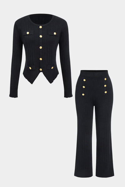 Diana | Elegantes Zweiteiler-Set mit Strickjacke & Wide-Leg-Hose