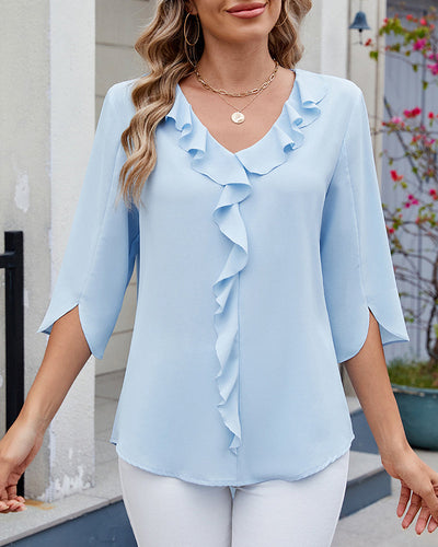 Bluse Halbarm Rüschen Unifarben Lässig