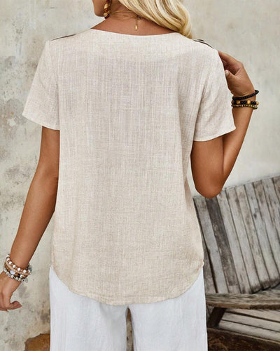 T-Shirt Rundhals Baumwolle Und Leinen Kurzärmlig