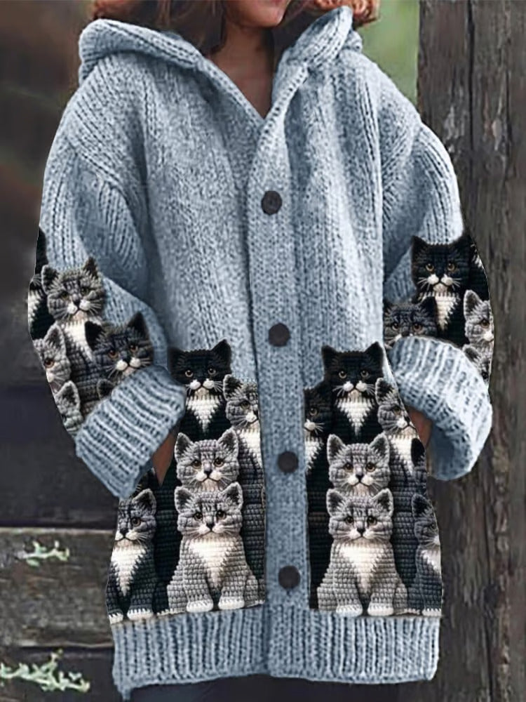 Strickjacke mit Katzenmotiv für Frauen