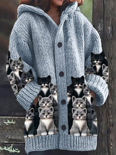 Strickjacke mit Katzenmotiv für Frauen