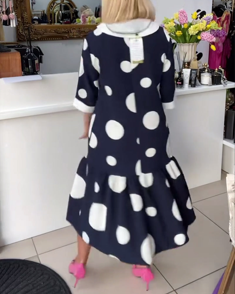 Kleid V-Ausschnitt Gepunktet Gerade