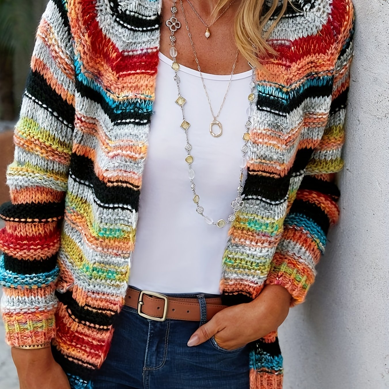 Farbenfroher Winter-Strickjacke für Damen