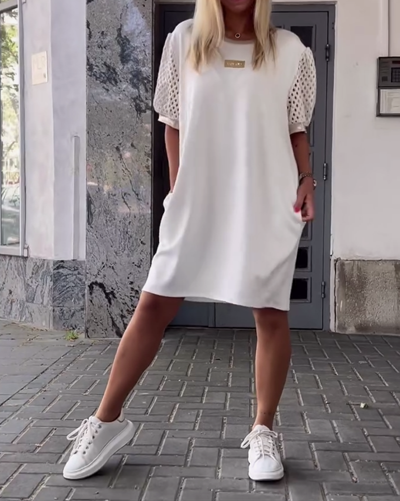 Kleid Rundhals Hohles Design Gerade