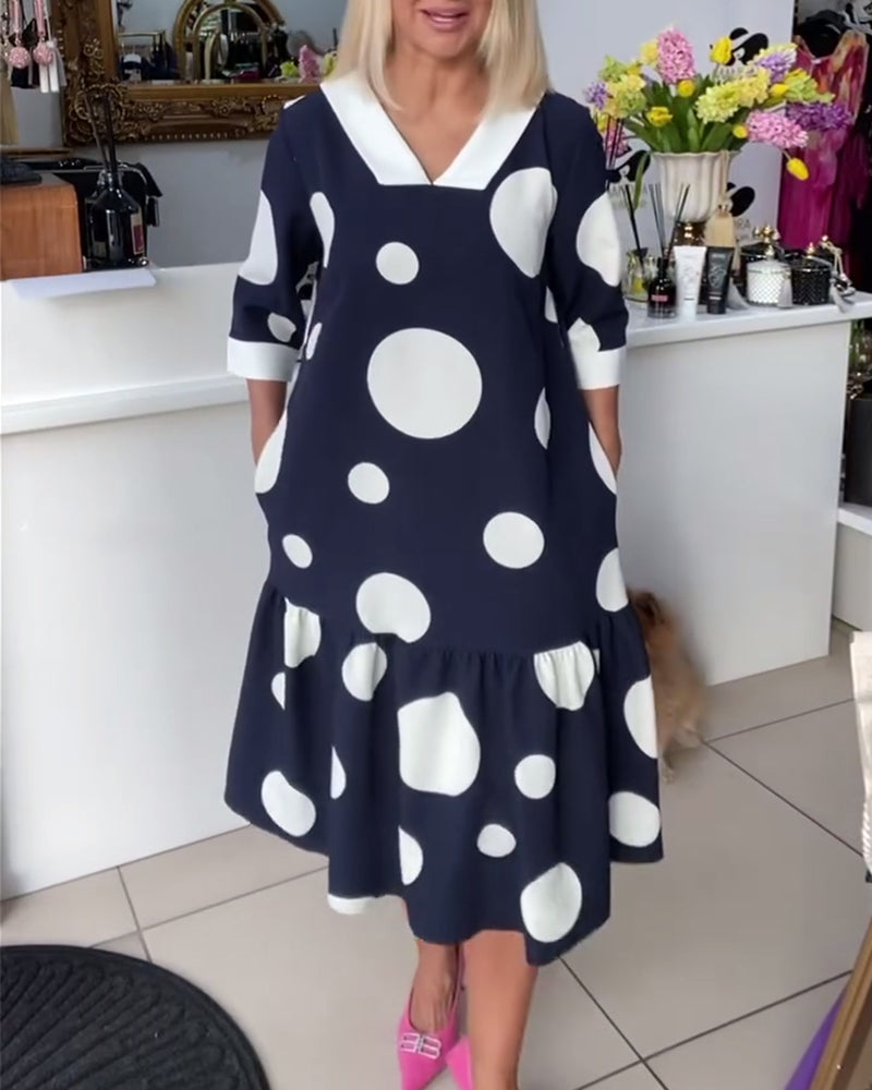 Kleid V-Ausschnitt Gepunktet Gerade