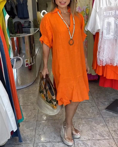 Kleid Revers Casual Kurzarm A-Linie