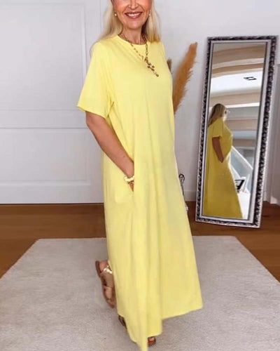 Kleid Casual Rundhals Uni-Farben Gerade