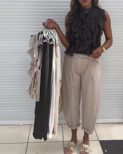 Tank Top Designer Ruffle Ärmellos