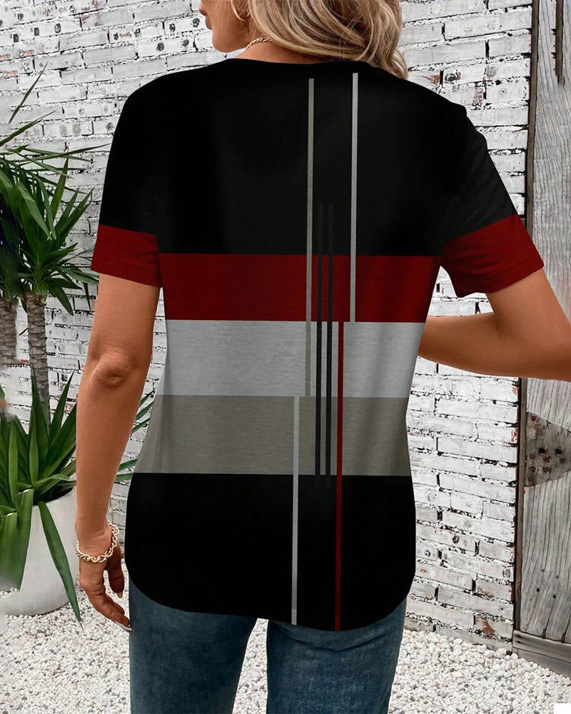 T-Shirt Rundhals Geometrischer Druck Kurzarm