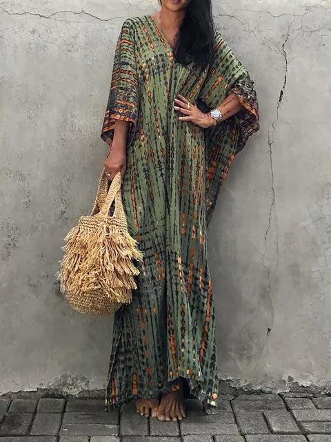 Amélie – Boho Kaftankleid mit Batikmuster und lockerem Schnitt