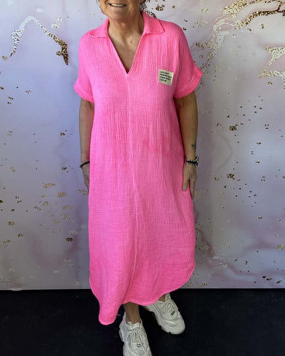 Kleid V-Ausschnitt Gefaltet Einfarbig Lang