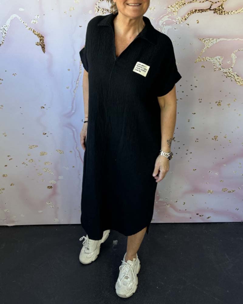 Kleid V-Ausschnitt Gefaltet Einfarbig Lang