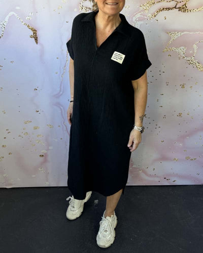 Kleid V-Ausschnitt Gefaltet Einfarbig Lang