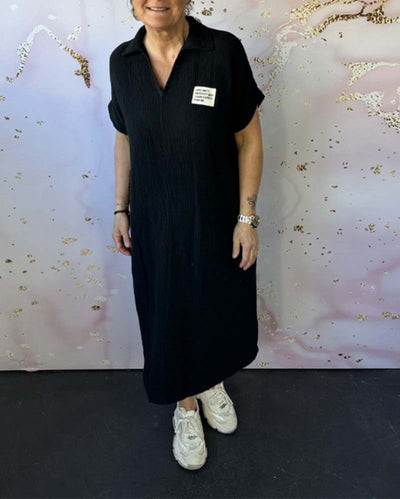 Kleid V-Ausschnitt Gefaltet Einfarbig Lang