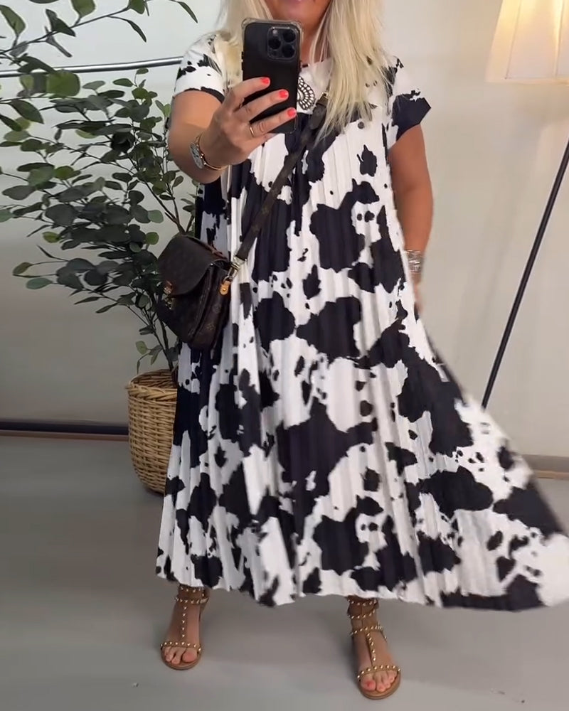 Kleid Bedruckt Weit Kurzärmlig