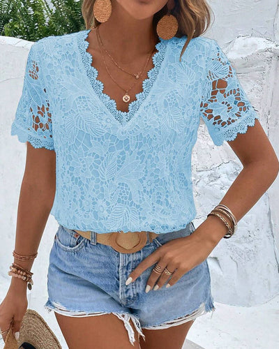 Bluse Spitze V-Ausschnitt