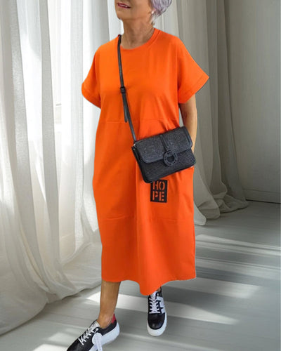 Kleid Kurzarm Lässig Gerade Tasche
