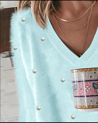 Flauschiger Pullover mit V-Ausschnitt für Frauen