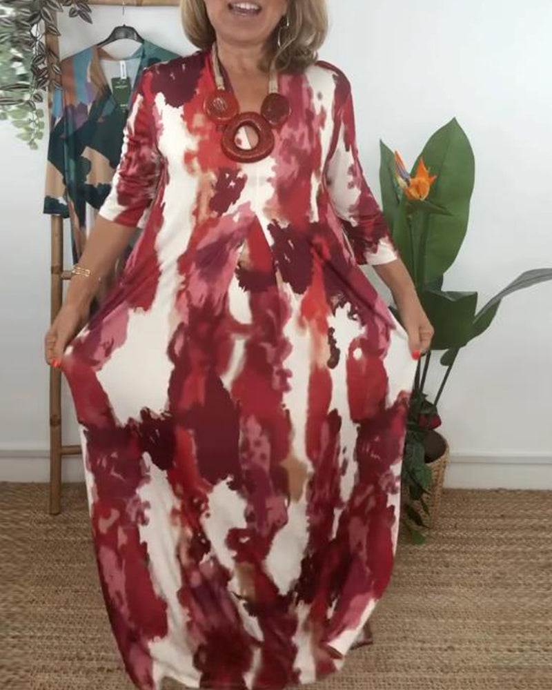 Kleid Elegant V-Ausschnitt Bedruckt Schlitz