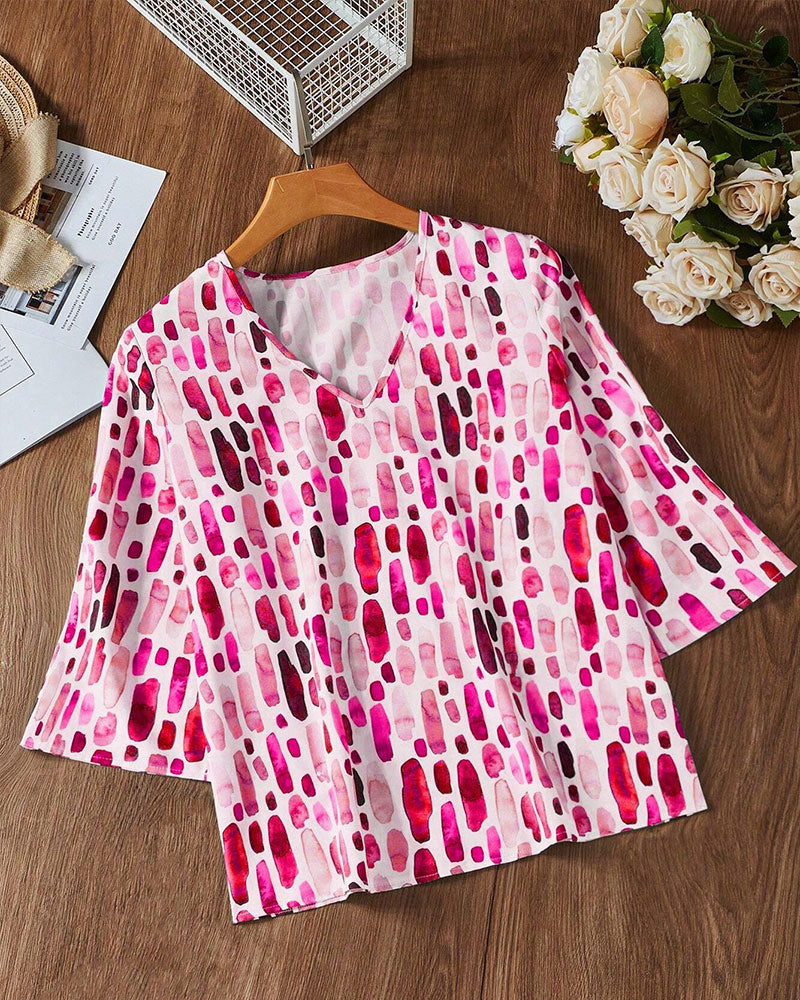 T-Shirt lässig bedruckt locker V-Ausschnitt